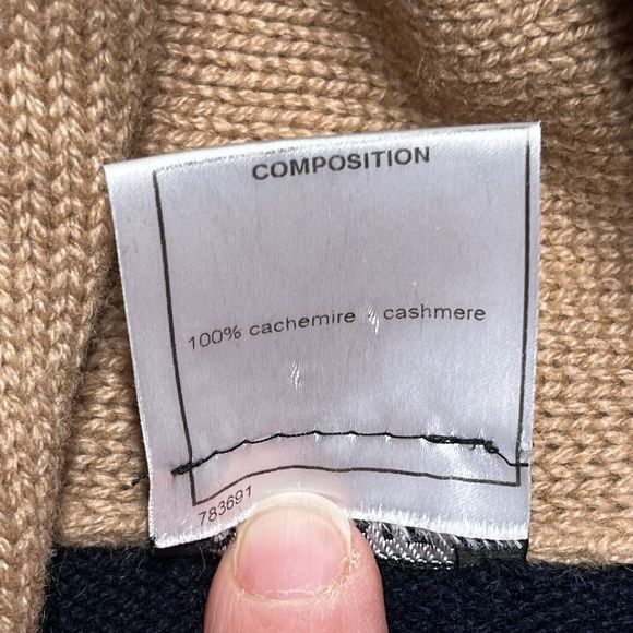 Chanel 100% Cashmere Cardigan Sweater Color Block Size 40 Blue Tan Gray Buttons - Picture 16 of 16